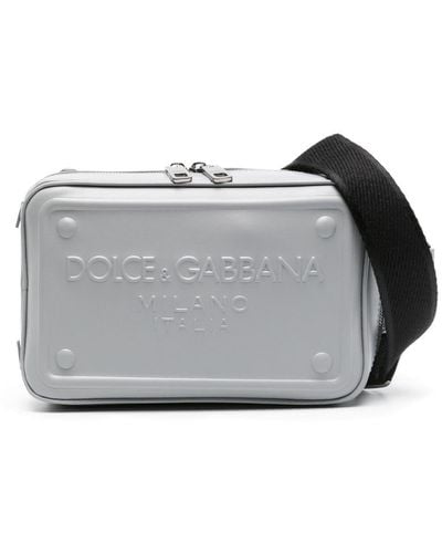 Dolce & Gabbana Leren Messengertas Met Logo-reliëf - Grijs