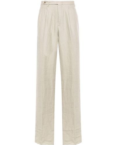 Boglioli Pleat-detail Linen Trousers - ホワイト