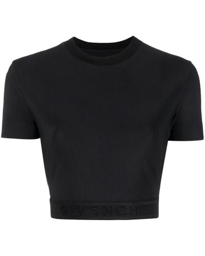 Givenchy T-shirt crop à bande logo - Noir