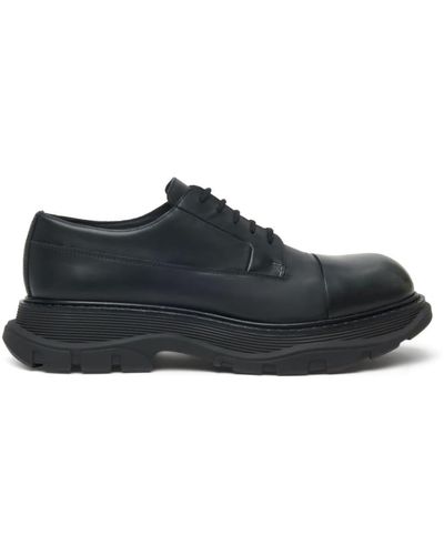 Alexander McQueen Faded Leather Derby Shoes - Black
