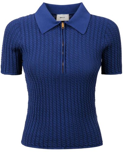 Bally Cable-Knit Zipped Polo Shirt - Blue