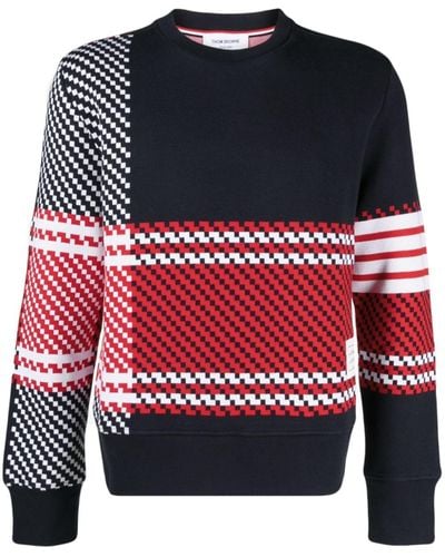 Thom Browne 4-bar Checked Cotton Sweatshirt - Red