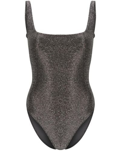 Form and Fold Square-neck Glitter Swimsuit - Brown
