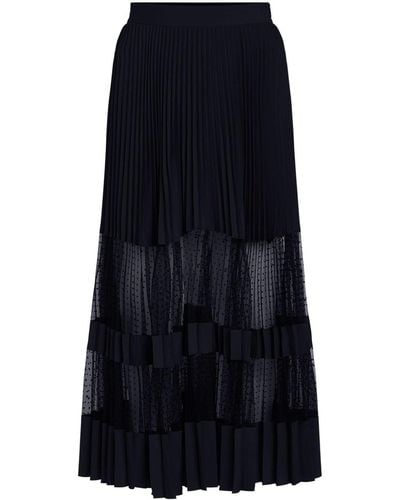 Karl Lagerfeld Mesh Pleated Midi Skirt - Blue