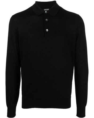 Zegna Knitted Polo Shirt - Black