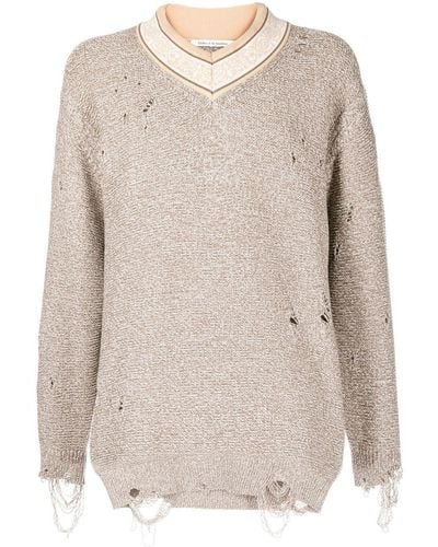 Children of the discordance 5g Distressed V-neck Sweater - Natural