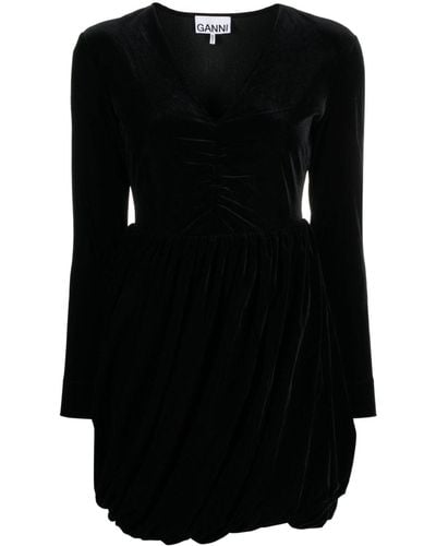 Ganni Velvet Ruched Minidress - Black