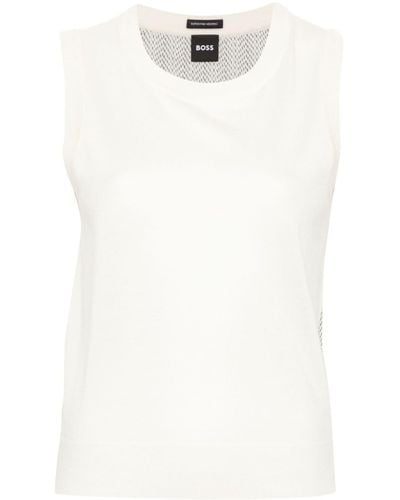 BOSS Abstract Pattern-detail Sleeveless Knitted Top - White