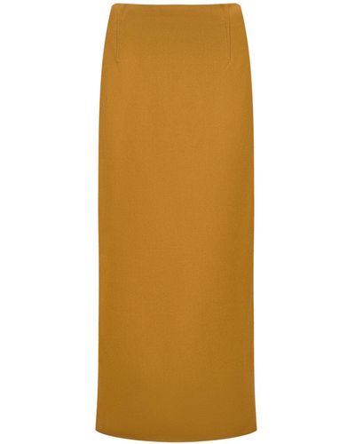 12 STOREEZ Rear-slit Midi Skirt - Yellow