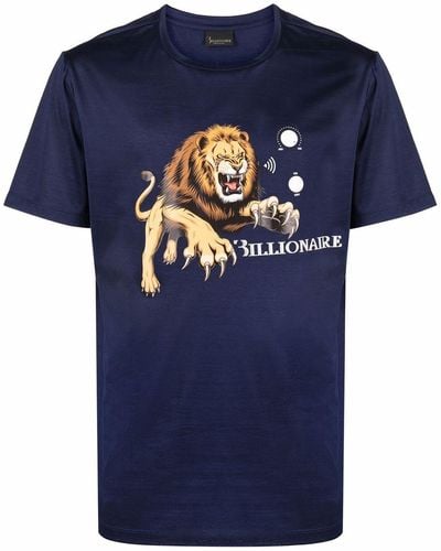 Billionaire Lion Print Cotton T-shirt - Blue