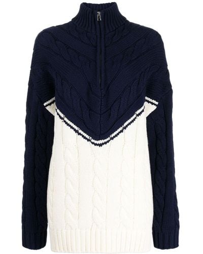 STAUD Half-zip Cable-knit Sweater - Blue