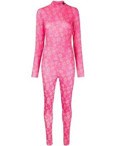 ROTATE BIRGER CHRISTENSEN Floral-print Jersey Jumpsuit - Pink