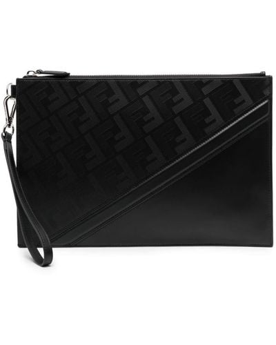 Fendi Ff-pattern Leather Clutch Bag - Black