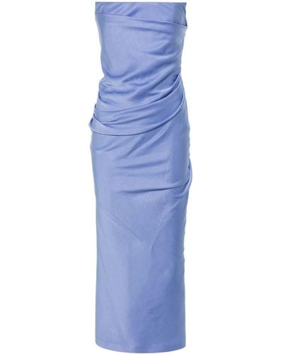 Alex Perry Strapless Satin Draped Dress - Blue