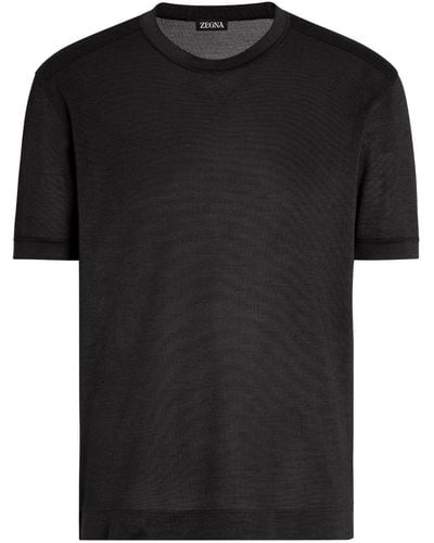 ZEGNA T-shirt en soie à manches courtes - Noir
