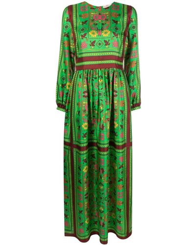 Tory Burch Scarf-printed Silk Maxi Dress - Green