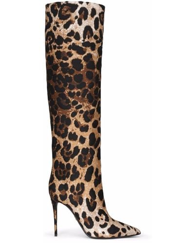 Dolce & Gabbana Kniehohe Stiefel mit Leoparden-Print - Braun