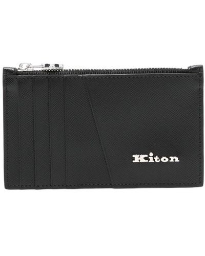 Kiton Black Leather Card Holder With Logo