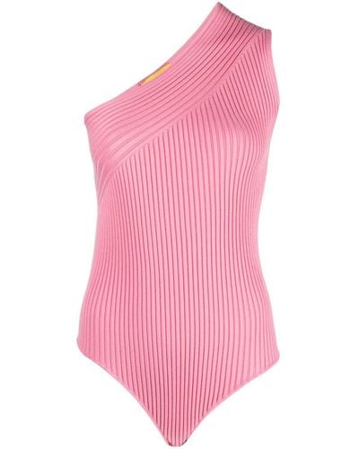 Aeron Ribbed-knit Asymmetric Sleeveless Bodysuit - Pink