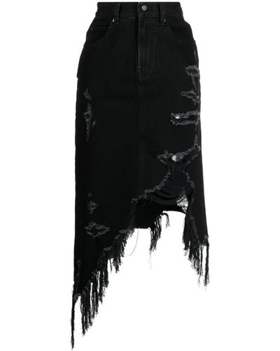 JNBY Asymmetric Ripped Denim Skirt - Black