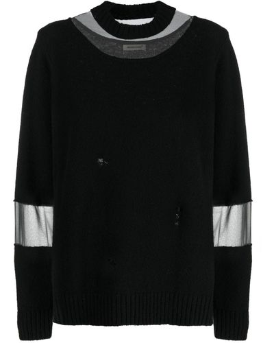 Undercover Organza-panel Long-sleeve Sweater - Black