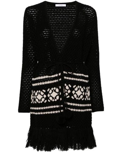 Max Mara Fringed Open-knit Cardigan - Black