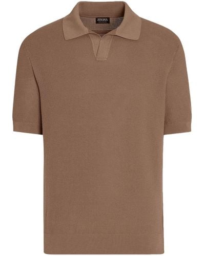 Zegna Knitted Cotton Polo Shirt - Brown