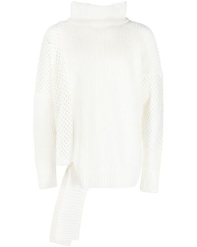 Sulvam Asymmetric-hem Ribbed Knit Sweater - White