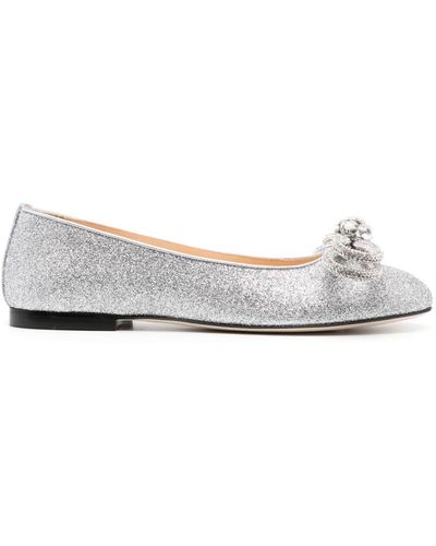 Mach & Mach Crystal-embellished Bow Ballerina Shoes - White