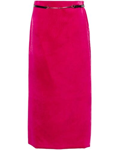 Gucci Belted Velvet Maxi Skirt - Pink