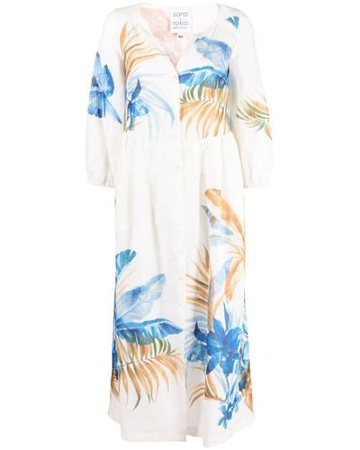 Sara Roka Kleid mit Palmen-Print - Blau