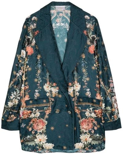 Camilla Floral-print Double-breasted Blazer - Blue