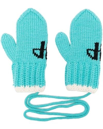 Patou Knitted Logo Mittens - Blue