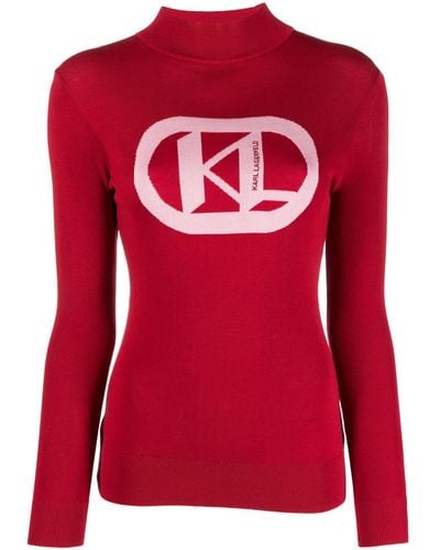 Karl Lagerfeld Logo-intarsia Mock-neck Sweater - Red
