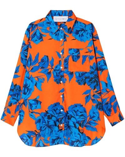 AZ FACTORY Bluse mit Tiger Lily-Print - Blau