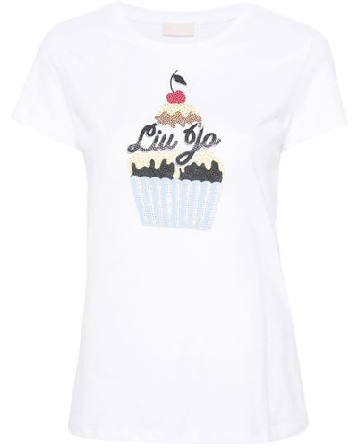 Liu Jo Rhinestone-embellished Cotton T-shirt - White