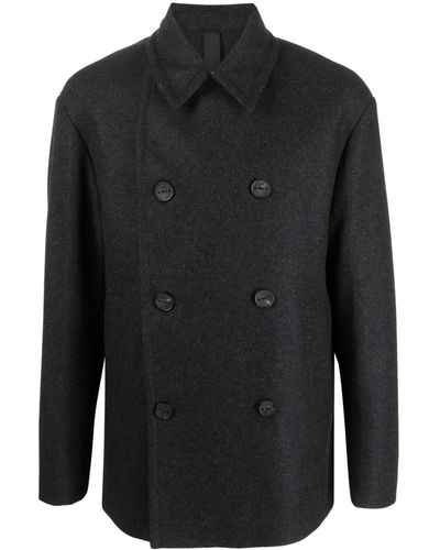 Hevò Double-breasted Knitted Coat - Black