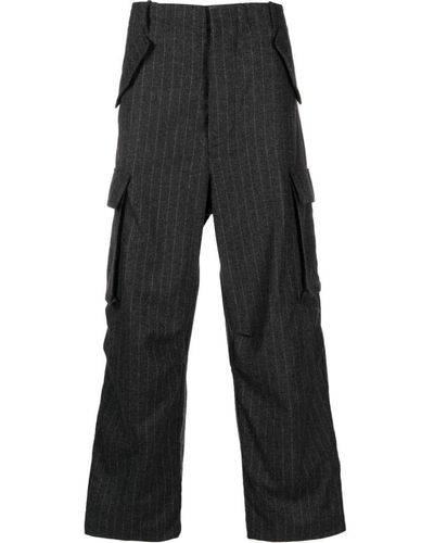Laneus Pinstripe Wool-blend Cargo Trousers - Black