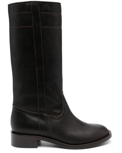 SCAROSSO Mid-calf Leather Boots - Black