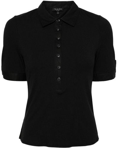 Rag & Bone Ribbed Cotton-modal Blend Polo Shirt - Black