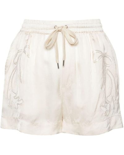 Pinko Stargate Shorts With Embroidered Design And Drawstring - White
