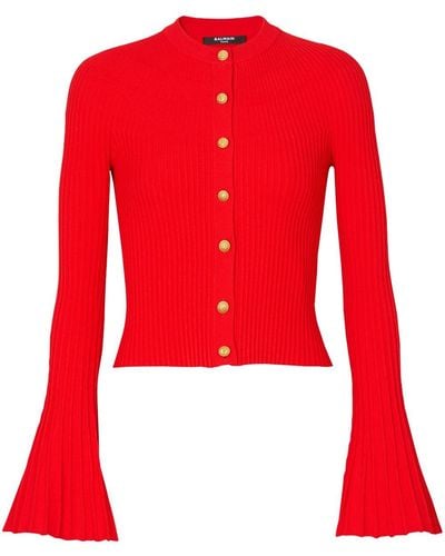 Balmain Pleated Cardigan - Red