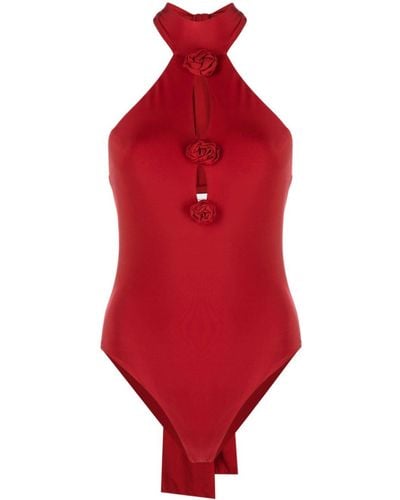 Magda Butrym Rose-appliqué Halterneck Bodysuit - Red