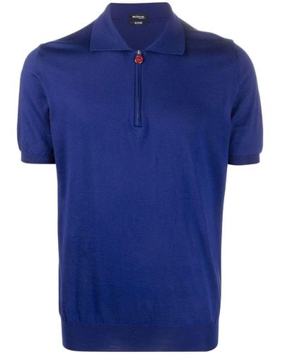 Kiton Zip-up Short-sleeved Polo Shirt - Blue