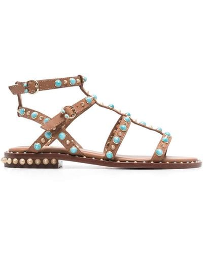 Ash Stud-embellished Leather Flat Sandals - Brown