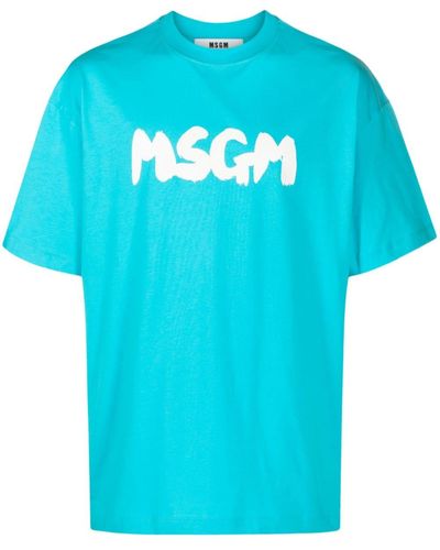MSGM T-shirt en coton à logo imprimé - Bleu