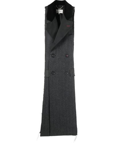 Maison Margiela Spliced Double-breasted Sleeveless Coat - Black