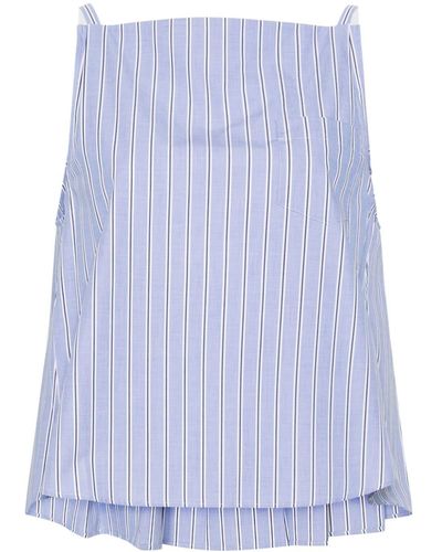 Sacai Stripe-pattern Pleated Cotton Top - Blue