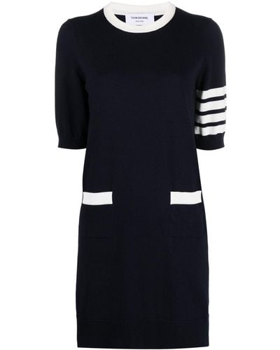 Thom Browne Cotton Dress With Pointelle Inlay - Black