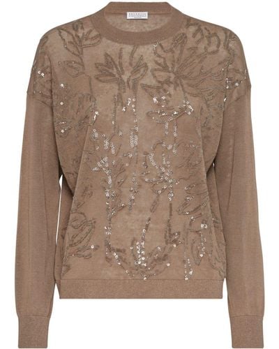 Brunello Cucinelli Maglione con paillettes - Marrone